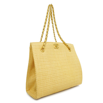 Chanel[3cc2368] Auth  HandBag Chain Shoulder Straw Beige Gold metal