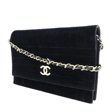Chanel Chain Shoulder Bag Mademoiselle Coco Mark Velor Black/Gold Hardware Women's