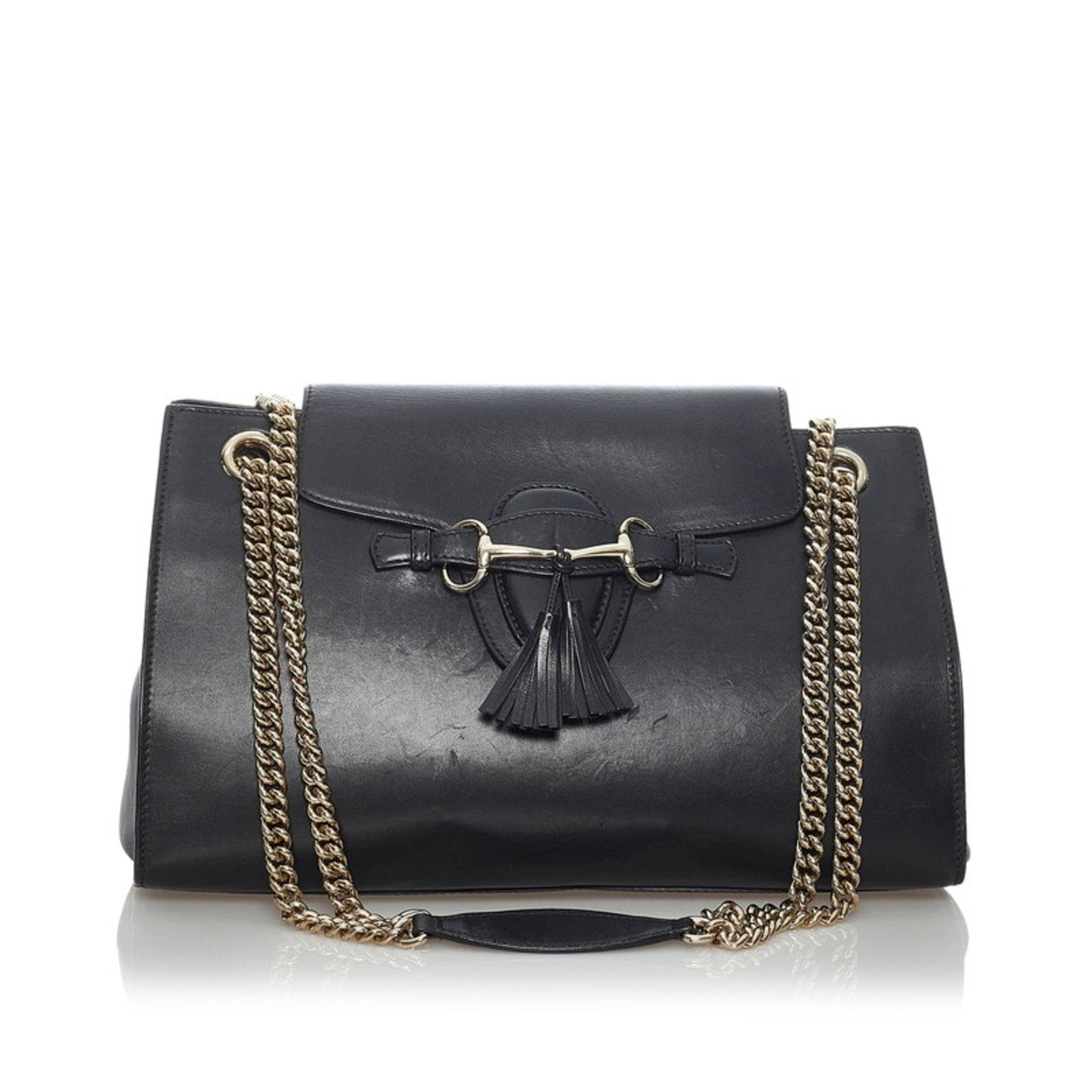 Gucci Horsebit Chain Shoulder Bag 295403 Black Leather Ladies