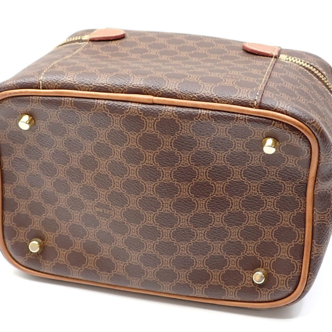 Celine Vanity Bag Women's Brown PVC Leather Macadam Pouch Makeup Hand