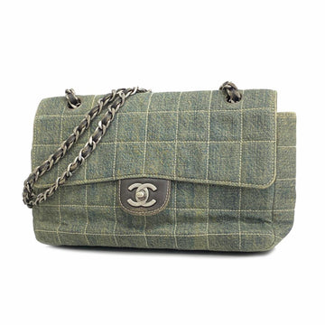 Chanel Shoulder Bag Chocolate Bar Double Chain Denim Blue Women's