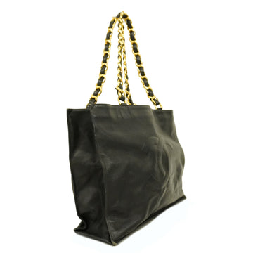 ChanelAuth  Chain Shoulder Women's Leather Tote Bag Black