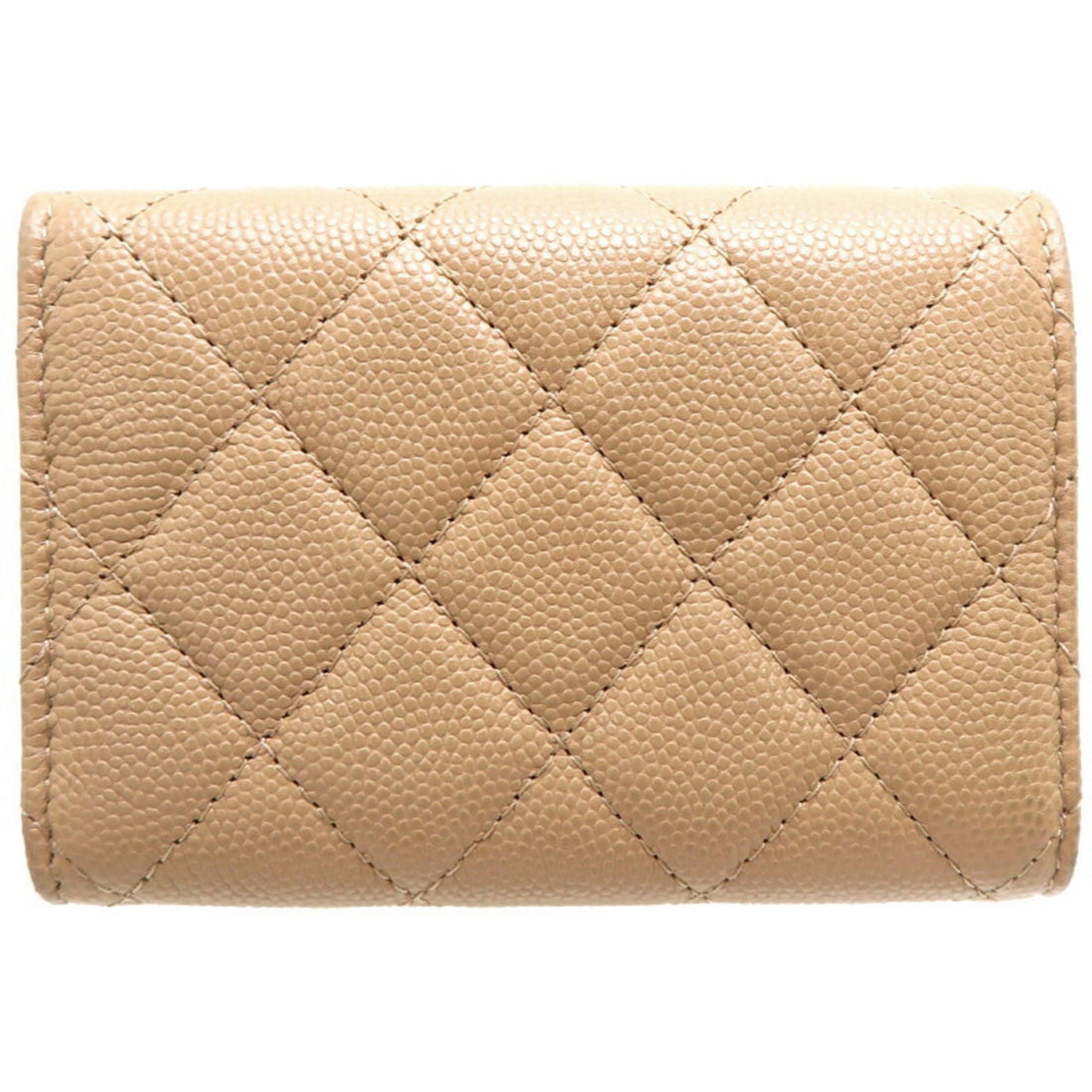 Chanel Seal Caviar W Compact Wallet Women's Tri-fold Skin Beige