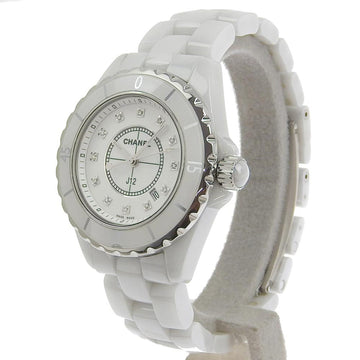 Chanel J12 Watch 12P Diamond H1628 White Ceramic x Quartz Analog Display Ladies Dial
