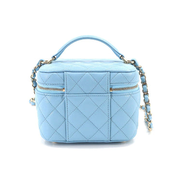 Chanel Matelasse Small Vanity Chain Shoulder Bag Caviar Skin Leather Light Blue AS3171