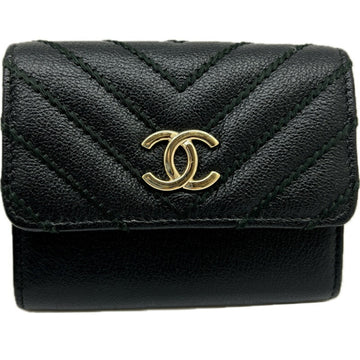 CHANEL V-stitch business card holder/card case Black Business holder Small items Leather goods Women Men