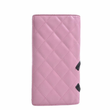 Chanel Leather Cambon Here Mark Bifold Long Wallet A26717 Pink Ladies