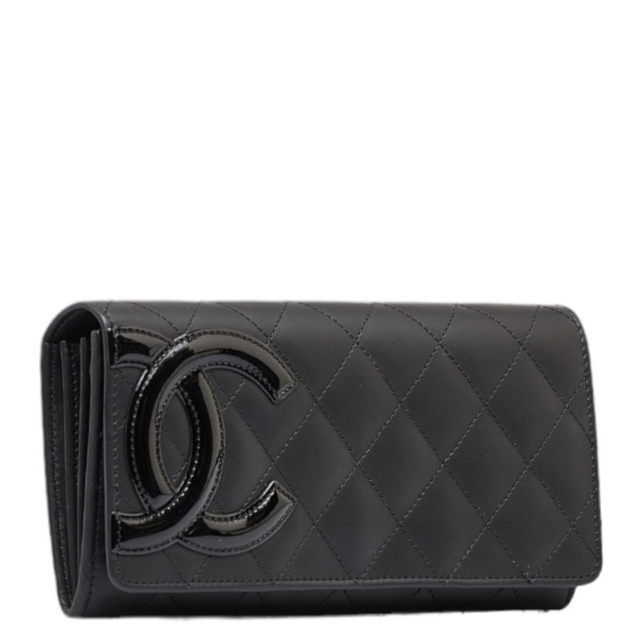 Chanel Cambon Line Coco Mark Long Wallet Black Pink Lambskin Ladies