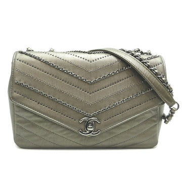 Chanel V-stitch chain shoulder 23 ladies bag leather grey