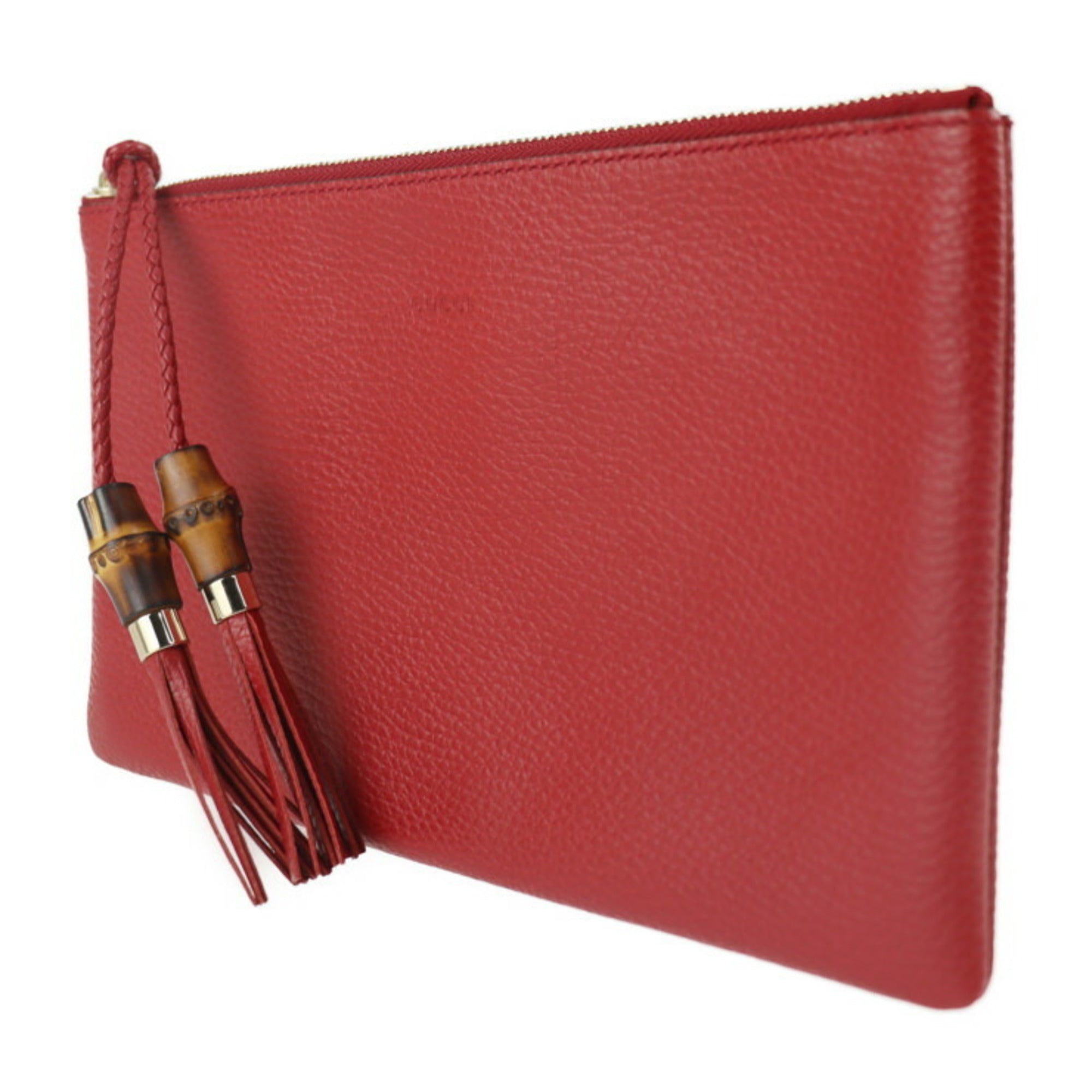 Gucci Bamboo Clutch Bag 449652 Leather Red Tassel Second