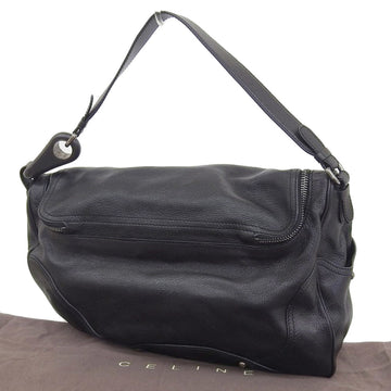 Celine one shoulder bag leather black silver metal fittings
