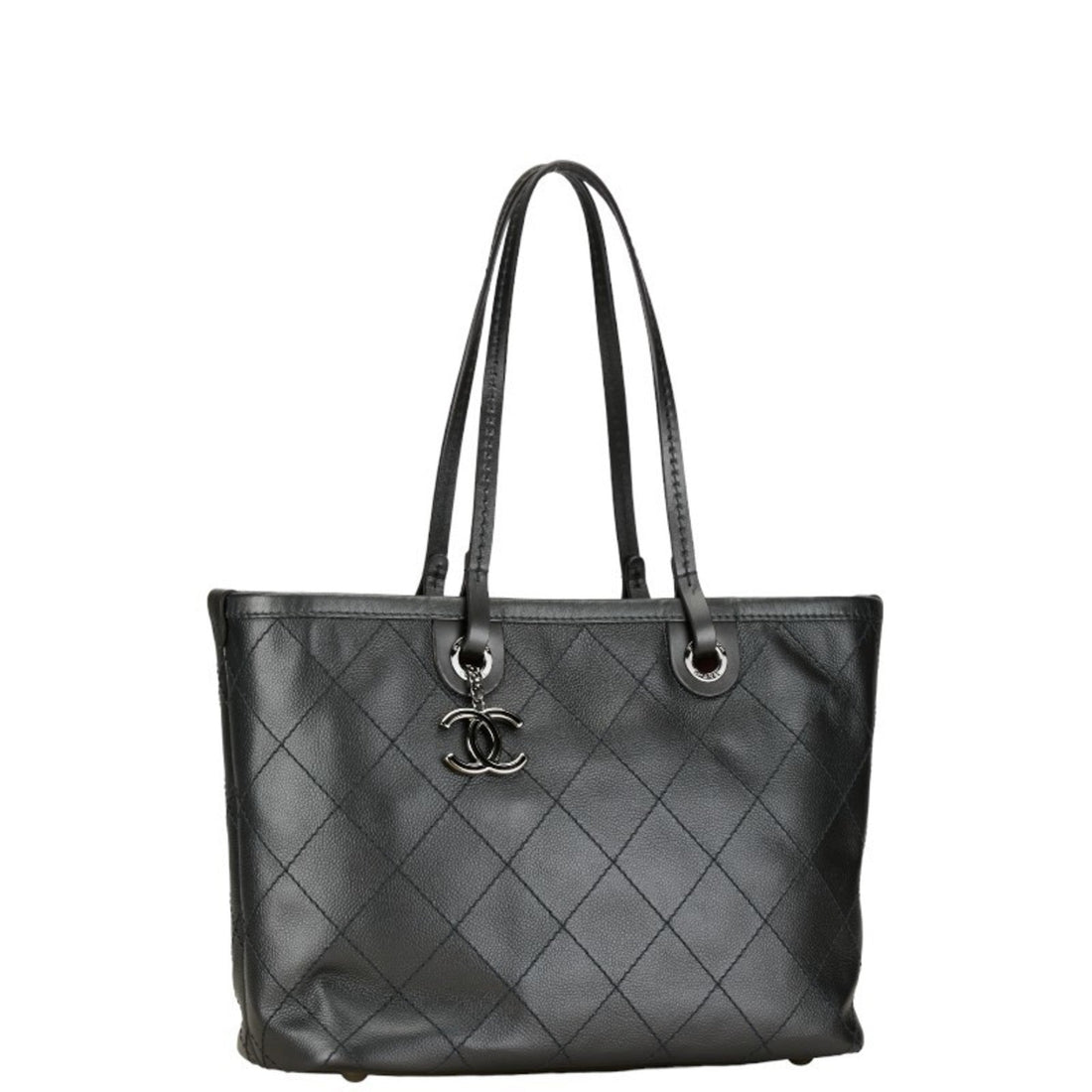 CHANEL Wild Stitch Coco Mark On The Road Tote Bag Shoulder Black Caviar Skin Leather Women's