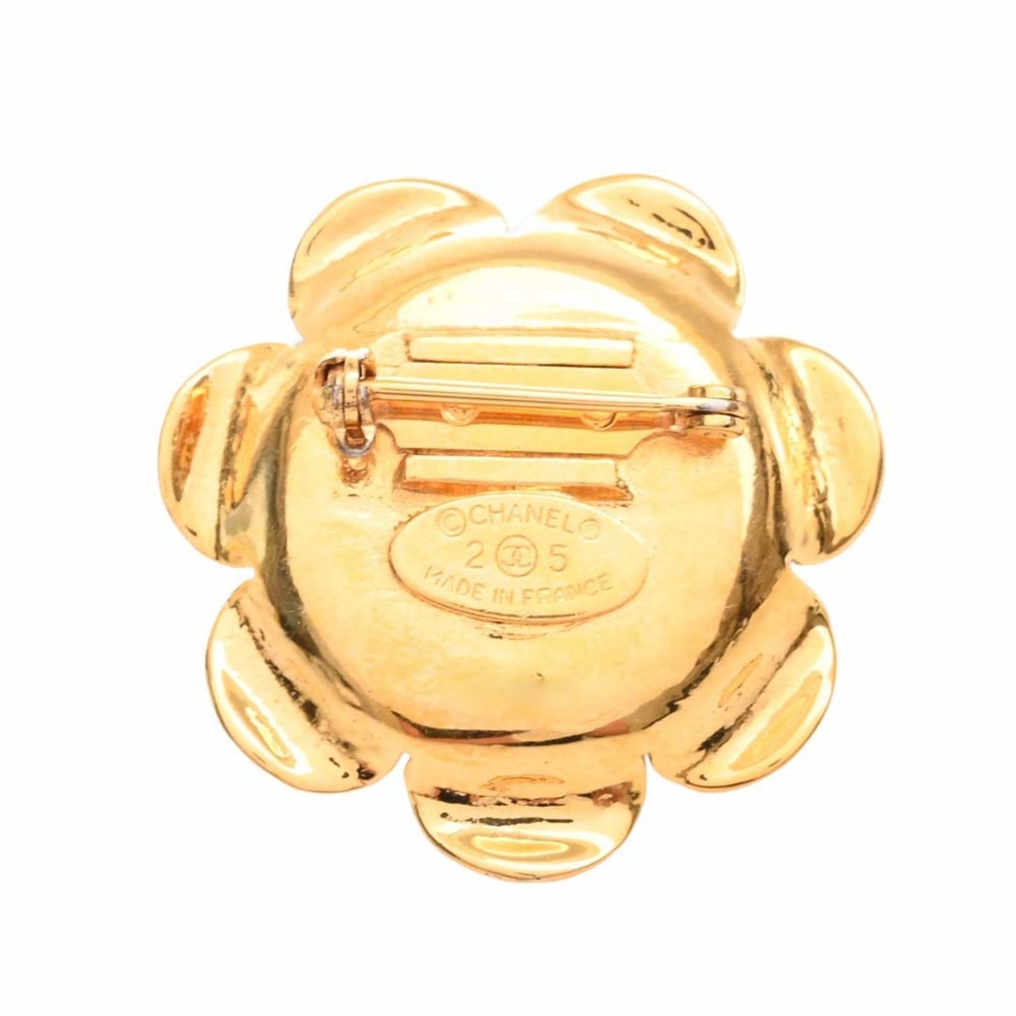 Chanel Colored Stone Flower Motif Coco Mark Brooch Green Ladies