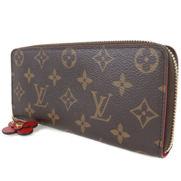 LOUIS VUITTON Portefeuille Clemence Flower Charm M62940 Monogram Canvas Brown GI4108 Women's Long Wallet