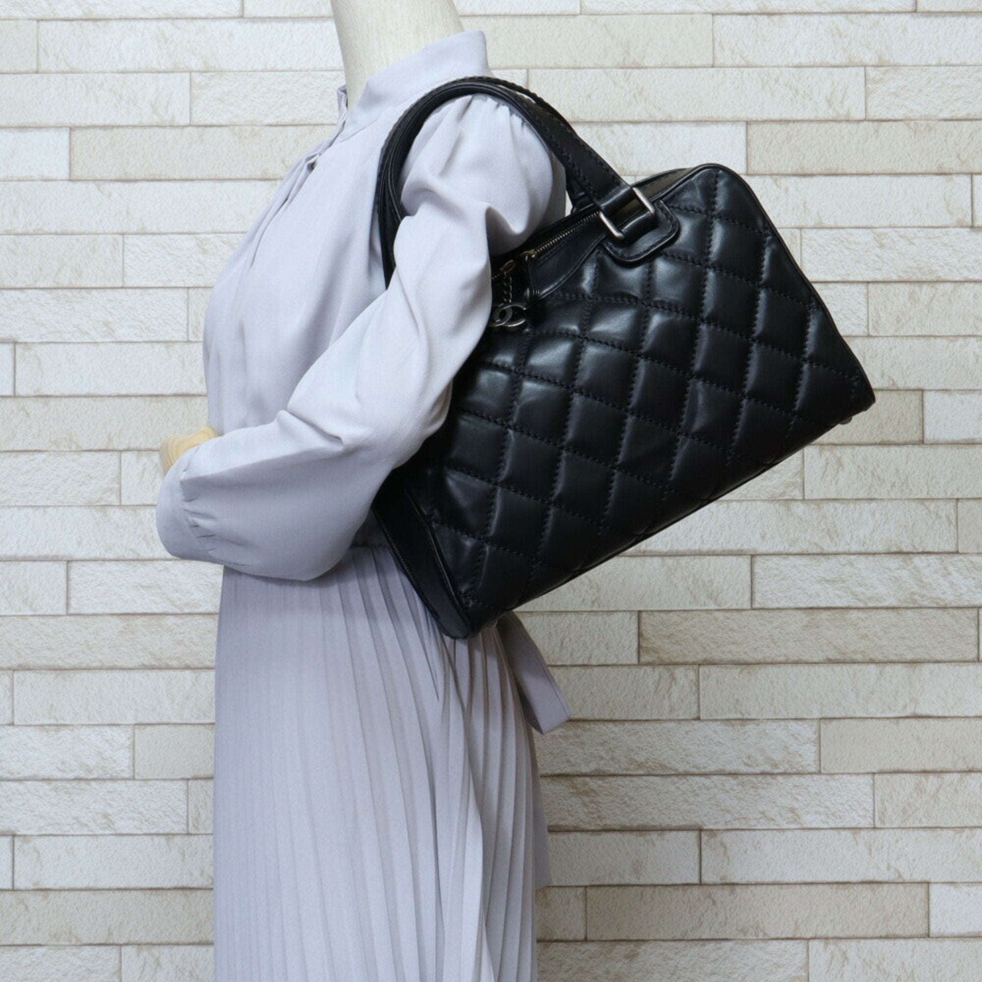 Chanel wild stitch handBag leather black ladies