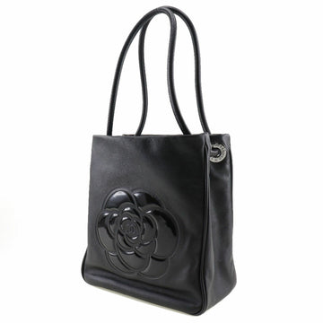Chanel camellia Tote Bag logo lambskin x enamel black ladies