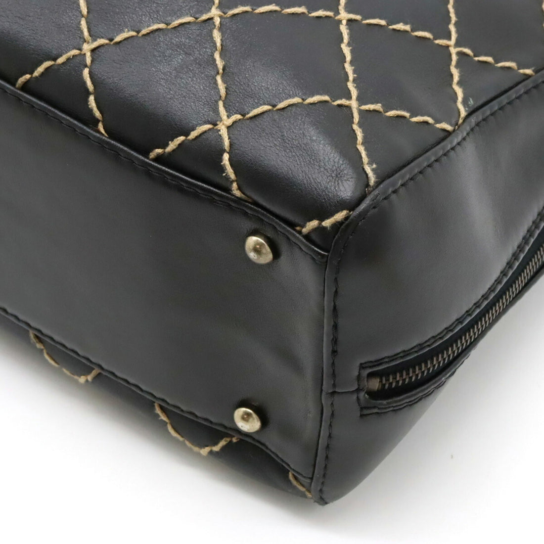 Chanel Wild Stitch Coco Mark Tote Bag HandBag Leather Black A14693