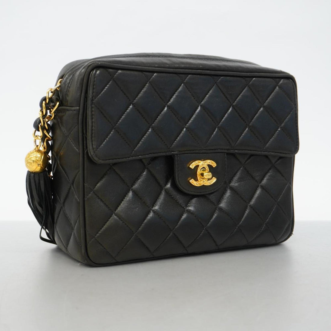 Chanel Shoulder Bag with Matelasse Chain Lambskin Black Women's