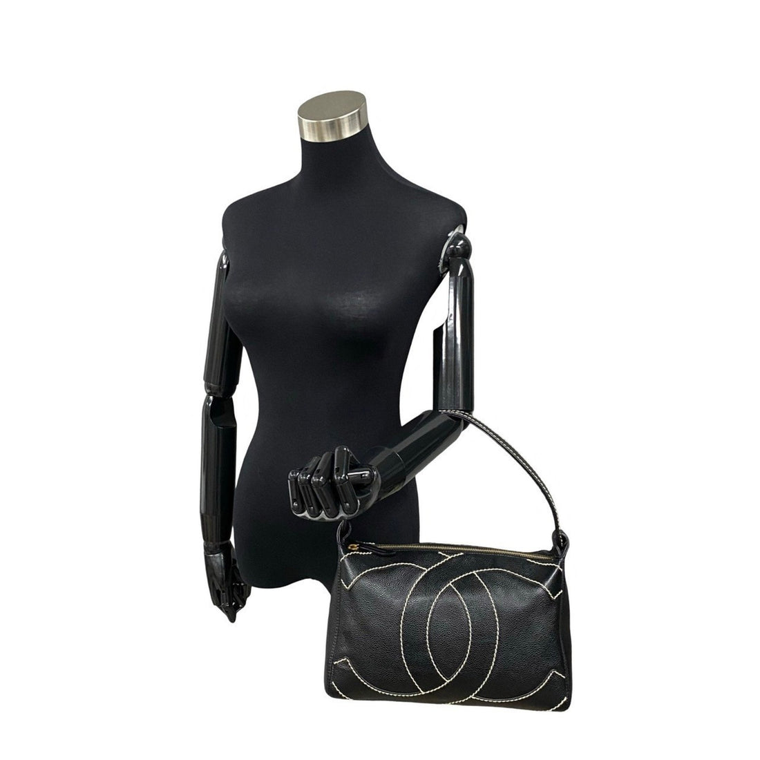 CHANEL Wild Stitch Decacoco Caviar Skin Leather Handbag Black 03356