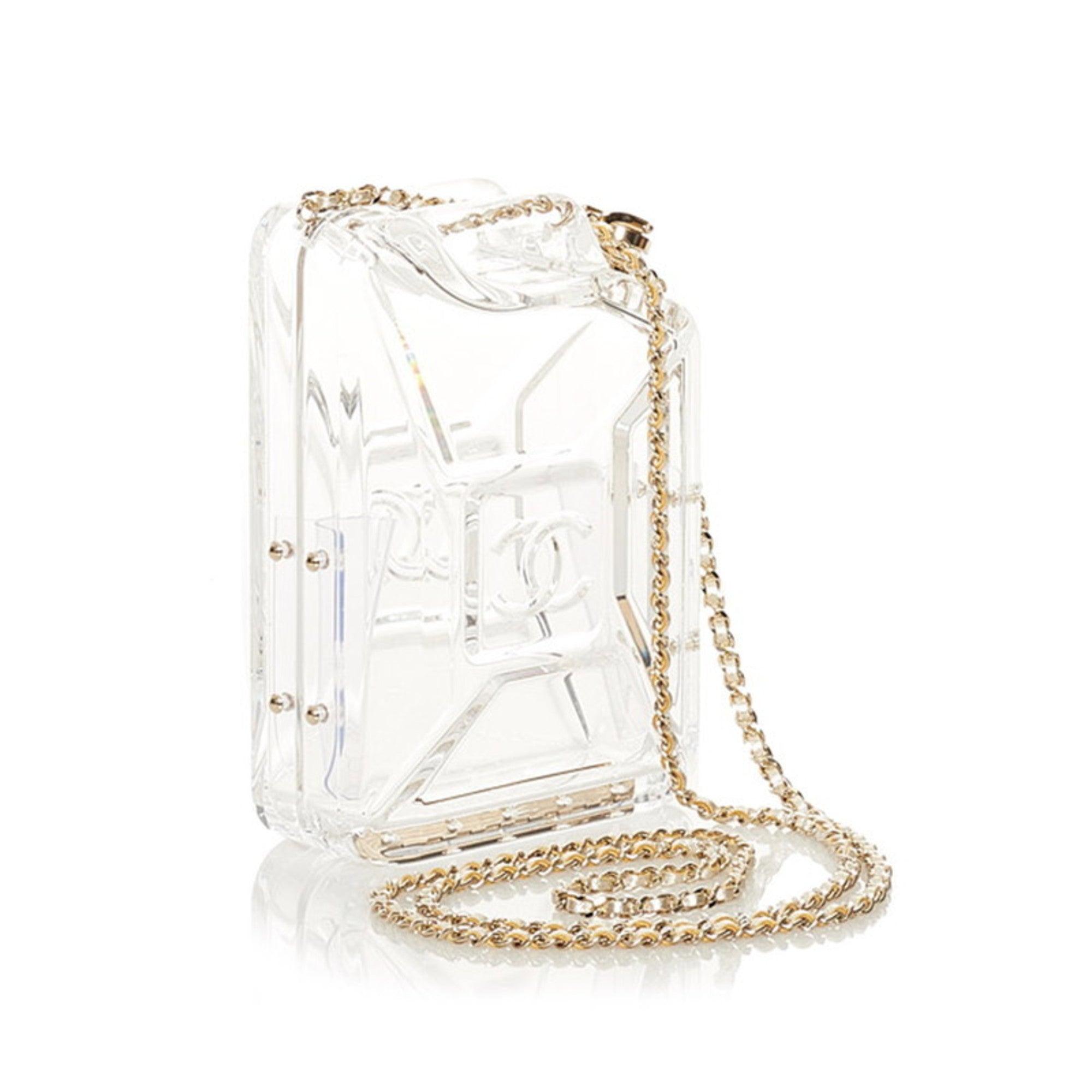 Chanel Dubai Runway Show Limited Cruise Chain Shoulder Bag Bottle Clear Gold Acrylic Glass Ladies Chanel