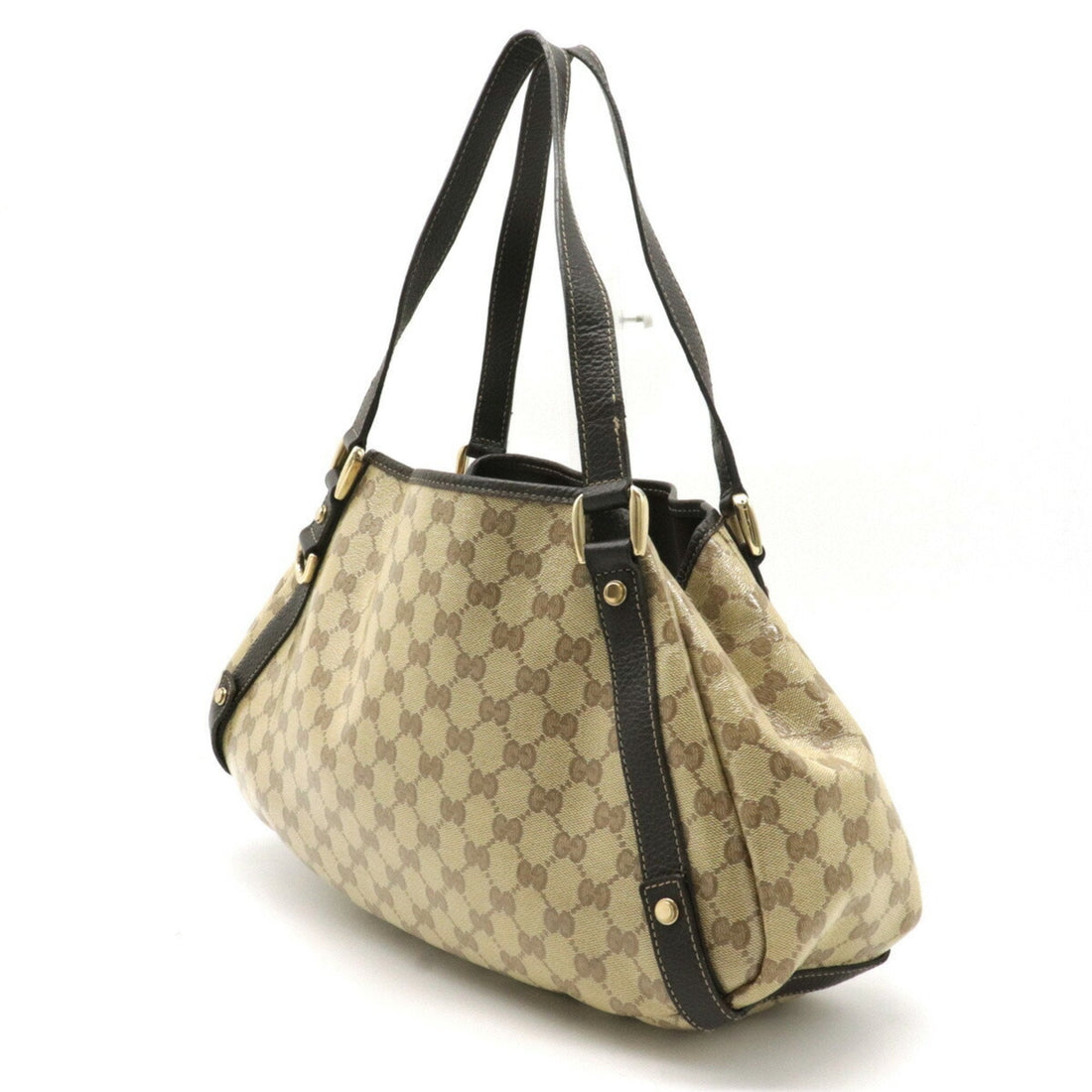 Gucci GG Crystal Tote Bag Shoulder Coated Canvas Khaki Beige Dark Brown 293578