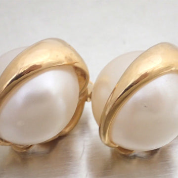 Chanel Earrings Coco Mark Metal/Fake Pearl Gold x White Women's