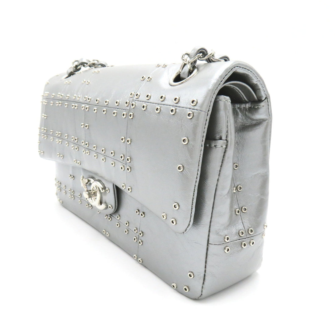 CHANEL Airline W Flap ChainShoulder Silver Calfskin [cowhide]