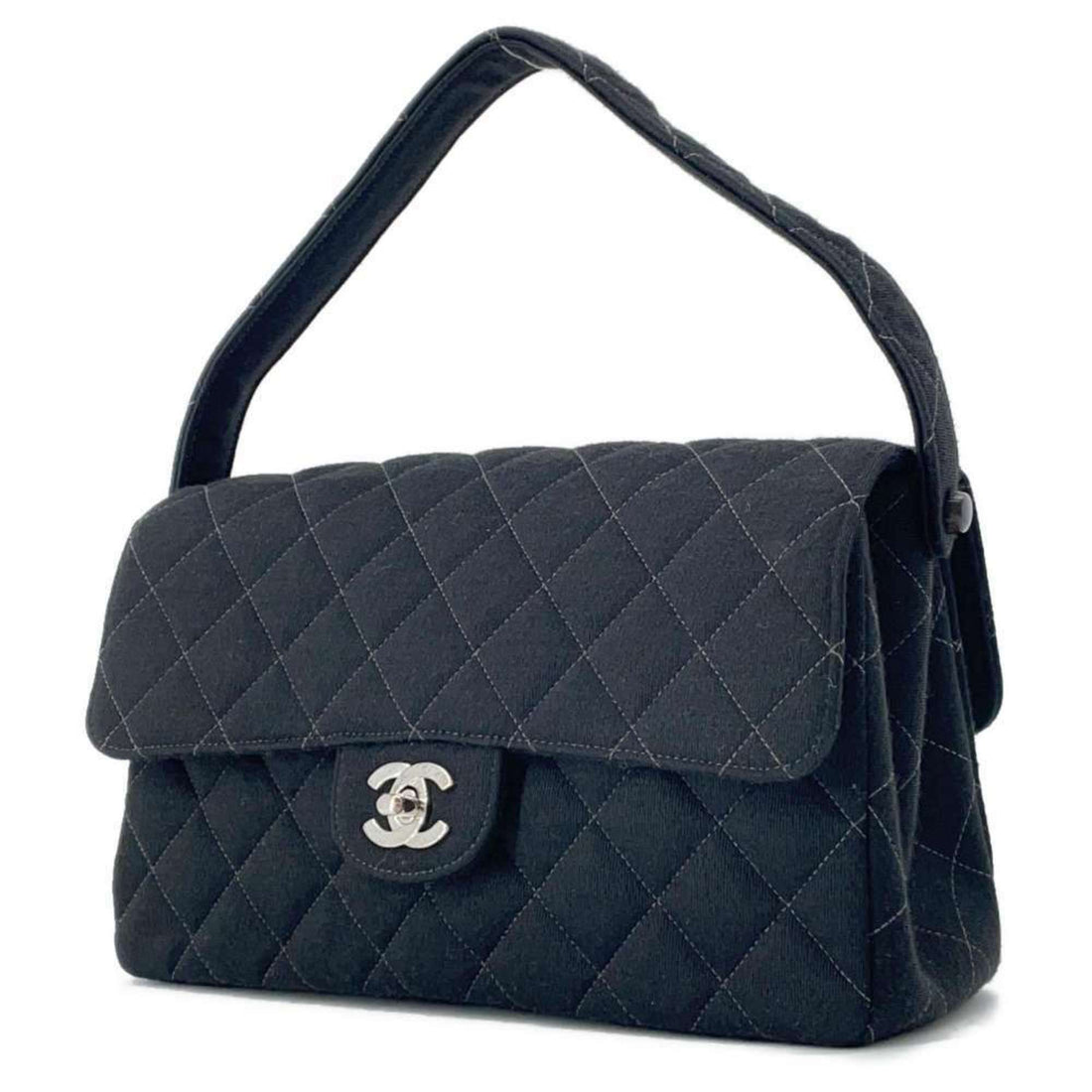 Chanel Shoulder Bag Double Face Matelasse Coco Mark Cotton CHANEL Black