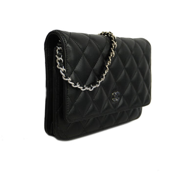 ChanelAuth  Matelasse Chain Shoulder Gold Hardware Women's Lambskin Black