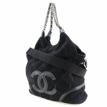 Chanel Coco Mark HandBag 2WAY Shoulder A40394 Mouton Black/Silver Hardware Women's