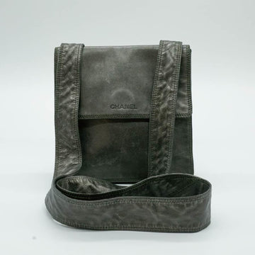 CHANEL Shoulder Bag Square Sacoche Lambskin Khaki Gold Men's Women's P16200 PD9