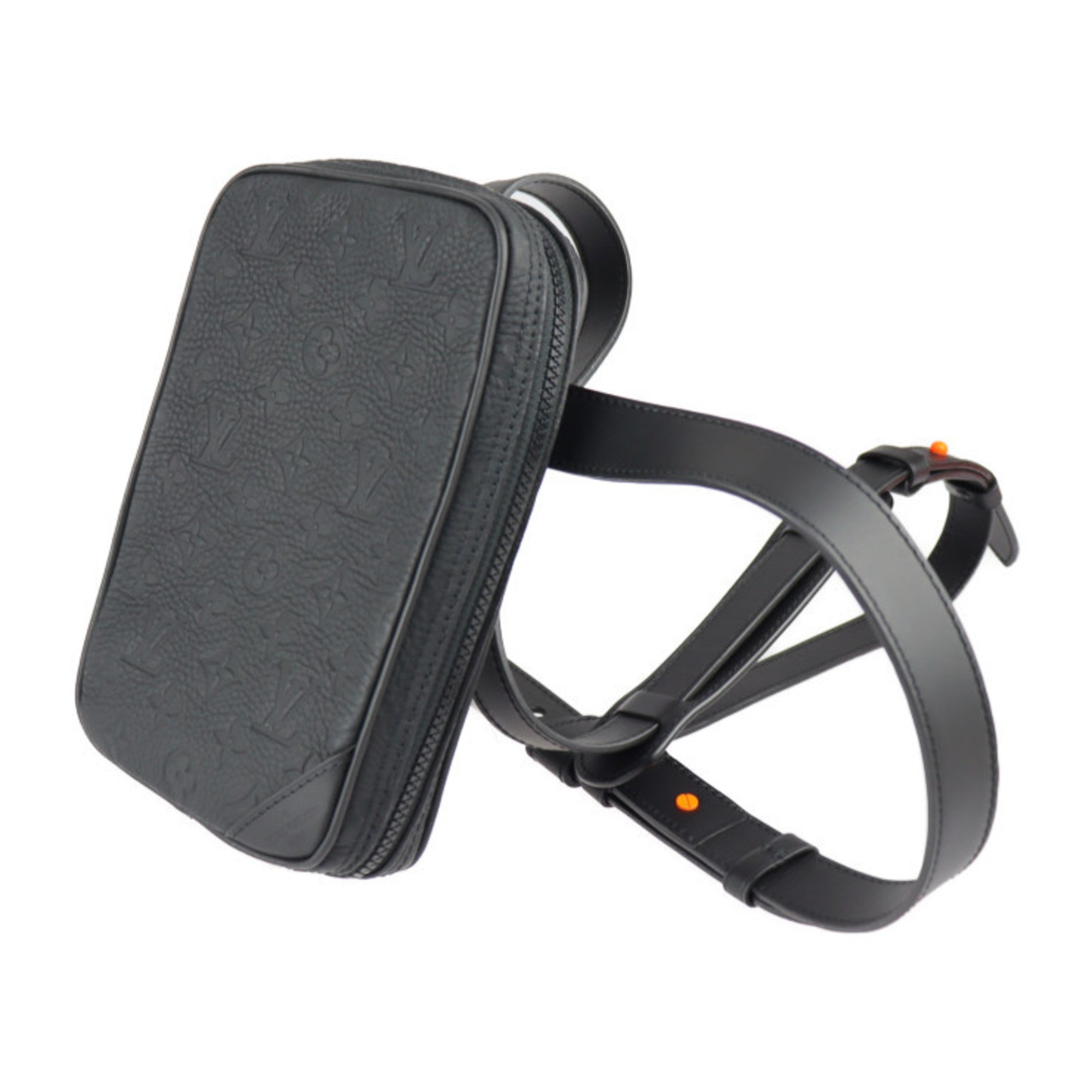 LOUIS VUITTON Utility Side Bag Shoulder M53298 Taurillon Leather Black Orange Body Pouch