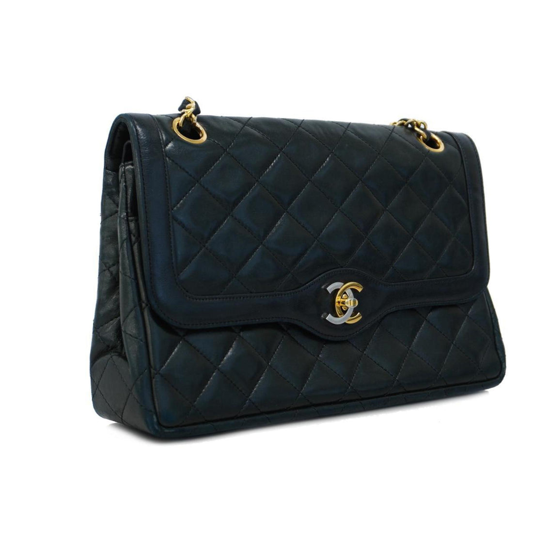 Chanel Shoulder Bag Matelasse Paris Limited W Flap Chain Lambskin Black Women's