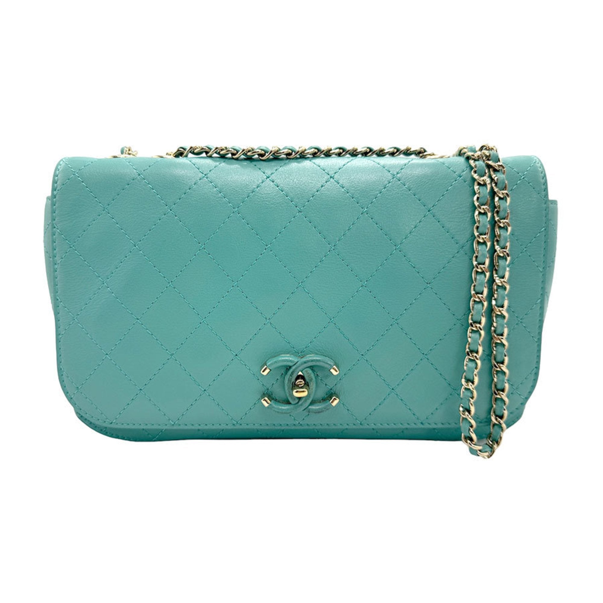 CHANEL Shoulder Bag Leather Mint Green Women's n0132