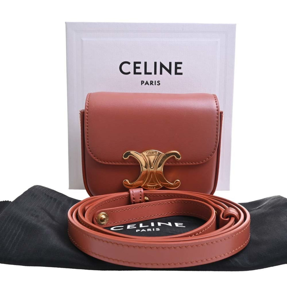 Celine Leather Claude Triomphe Shoulder Bag 10I513DPV Orange Ladies