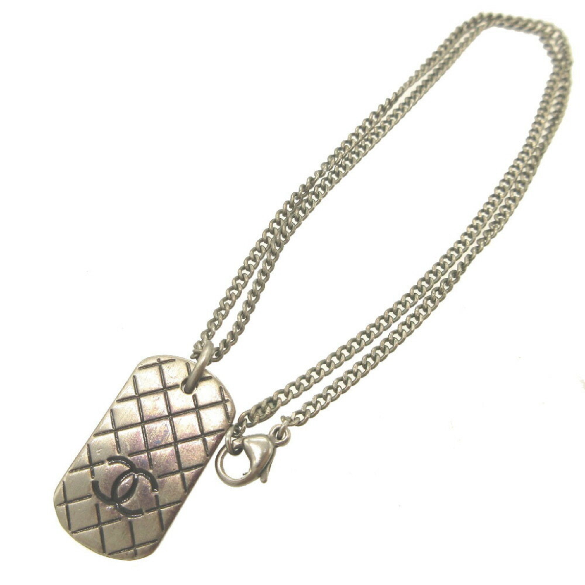 Chanel Matelasse Coco Mark Plate 05P Metal Silver Necklace