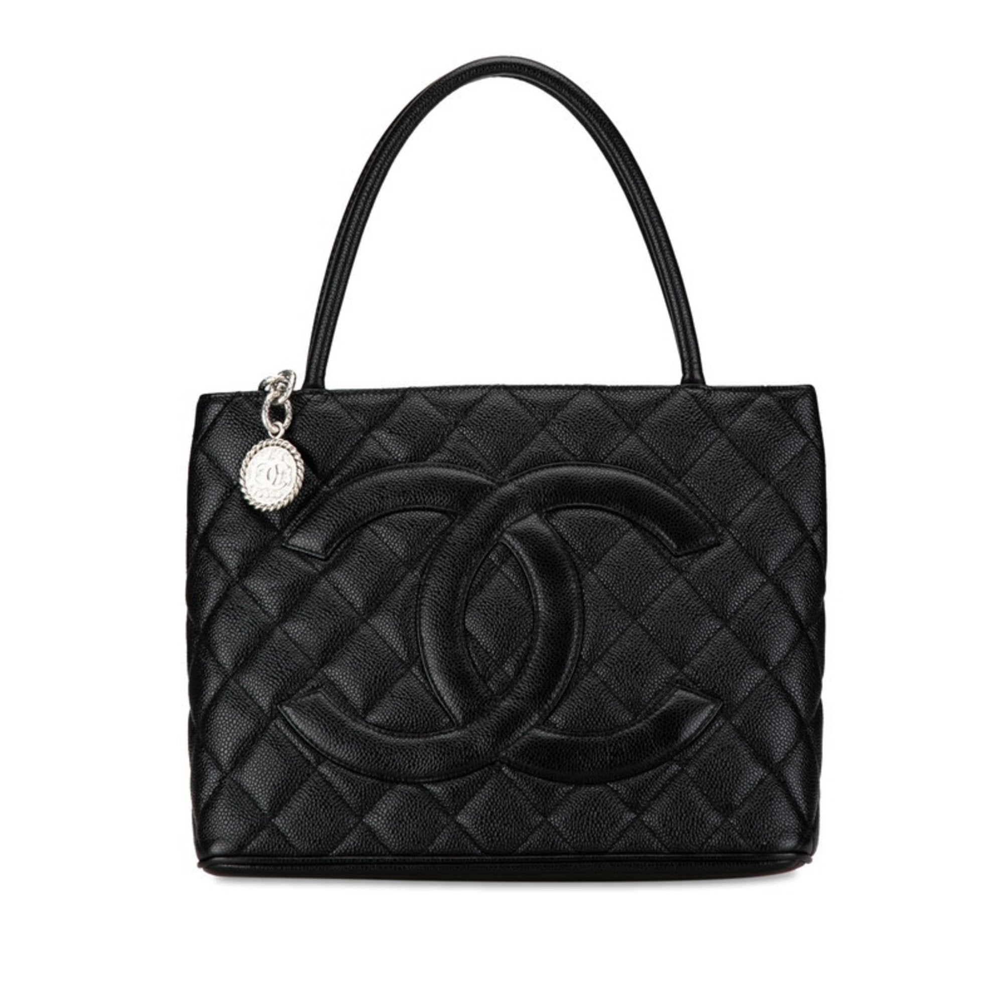Chanel Reproduction Tote Coco Mark Handbag Bag Black Caviar Skin Women's CHANEL