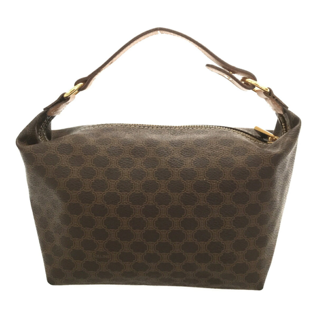 Celine Hand Pouch Macadam PVC Leather Brown Gold Hardware Women's