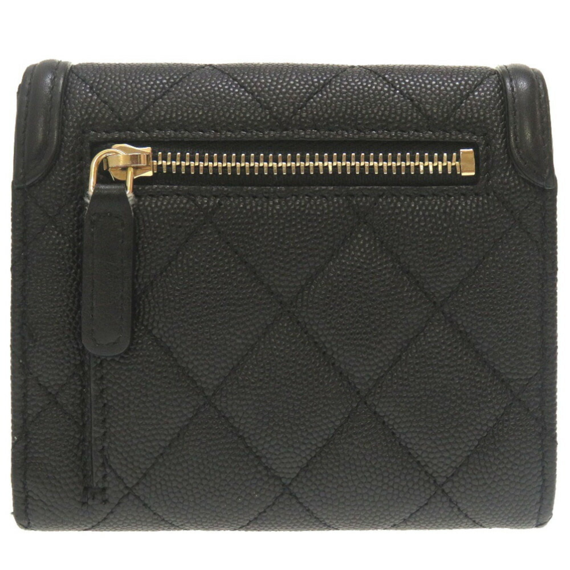 Chanel CC Filigree Matelasse Caviar Skin Black 28th Series AP0375 Trifold Wallet Cocomark