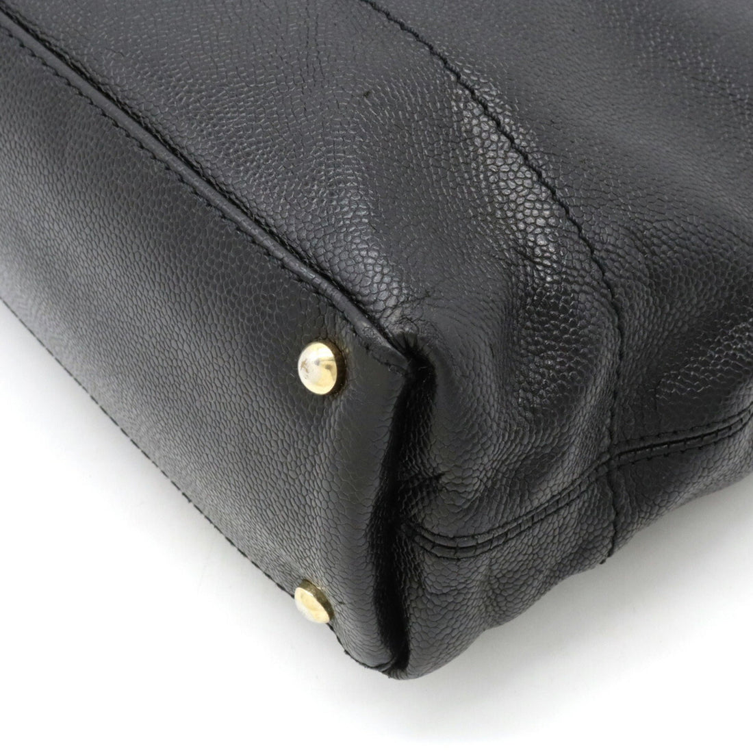 Chanel Caviar Skin Coco Mark Tote Bag Shoulder Leather Black