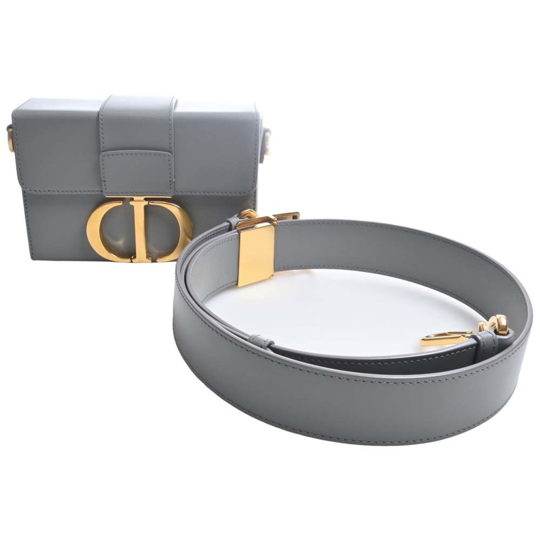 CHRISTIAN DIOR Leather 30 Montaigne Box Bag Shoulder Gray Women's