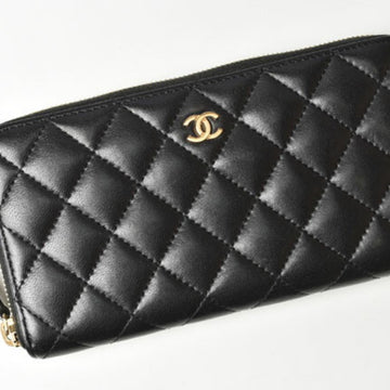 Chanel Wallet A50097  Long Round Zipper Timeless Classic Matelasse Lambskin Black Bordeaux