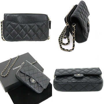 Chanel Flap Phone Case Chain Shoulder Bag Matelasse Caviar AP2096 Black