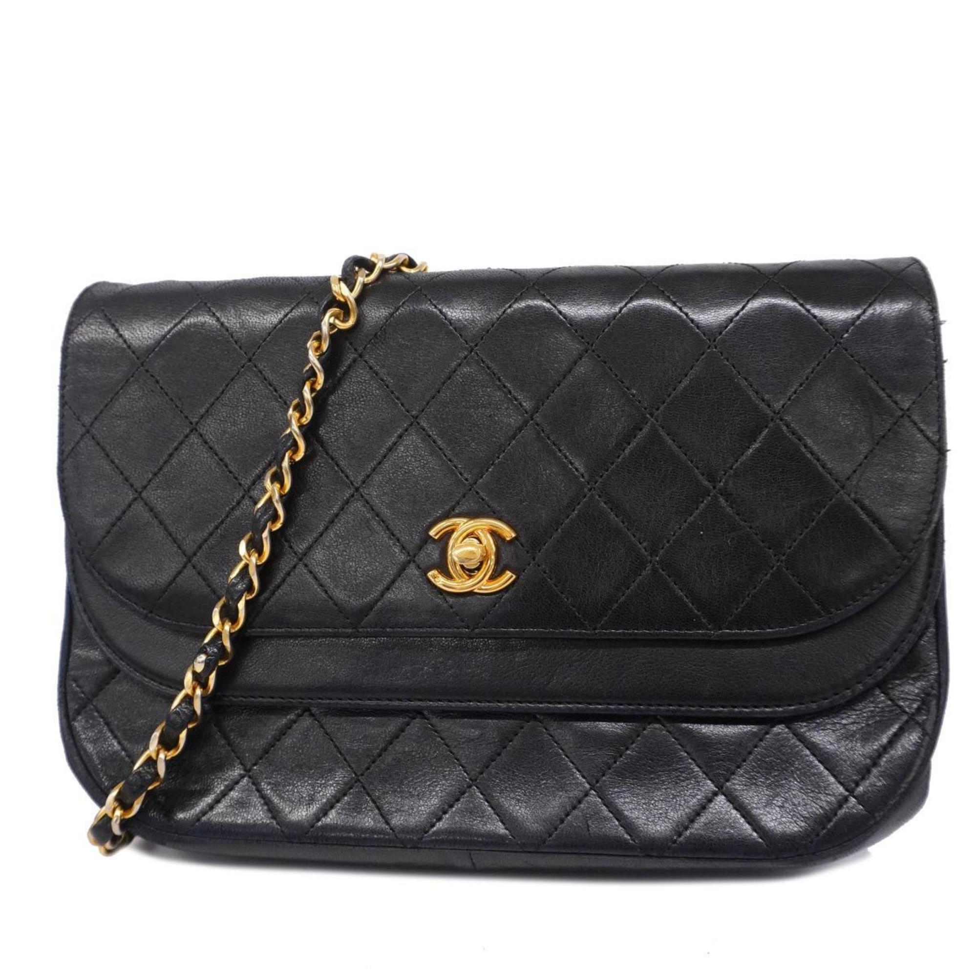 Chanel Shoulder Bag Matelasse Lambskin Black Women's
