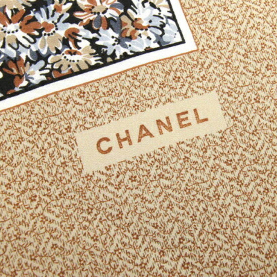 Chanel Scarf Muffler Beige Multicolor 100% Silk Stole Flower Women's CHANEL