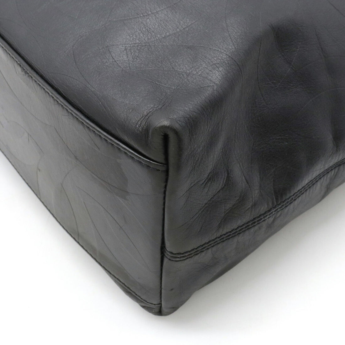 Chanel here mark type push Tote Bag large shoulder leather black