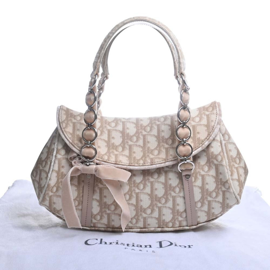 CHRISTIAN DIOR Romantic Trotter Leather Handbag Beige Ladies
