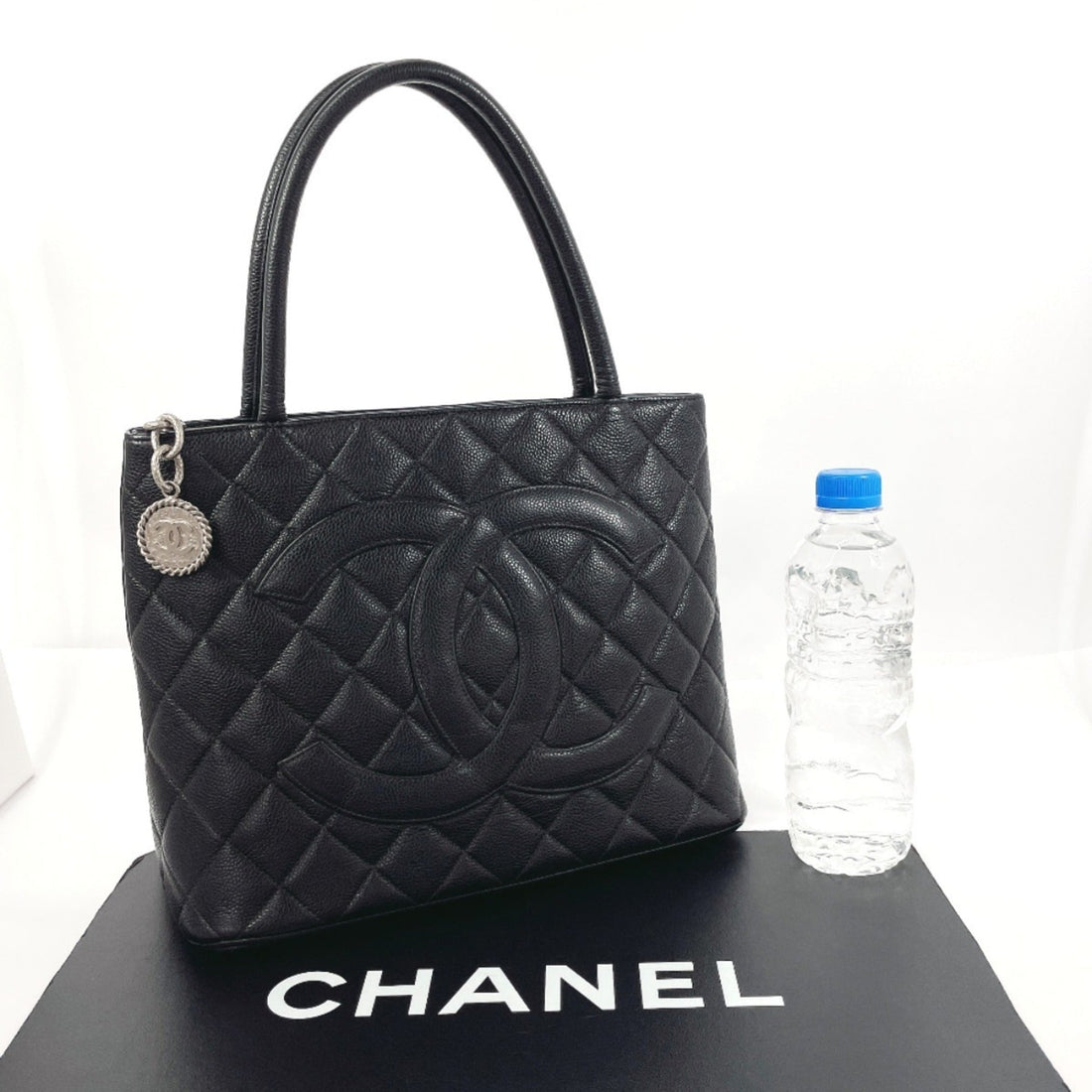 CHANEL Reprint Tote Matelasse A01804 Bag Matte Caviar Skin Black Women's