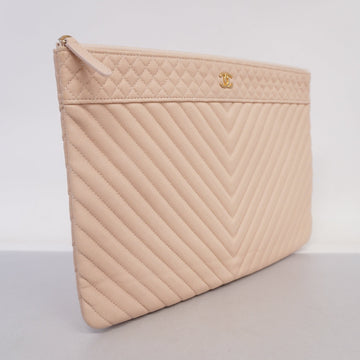 ChanelAuth  Clutch Bag V Stitch Women's Caviar Leather Clutch Bag Pink