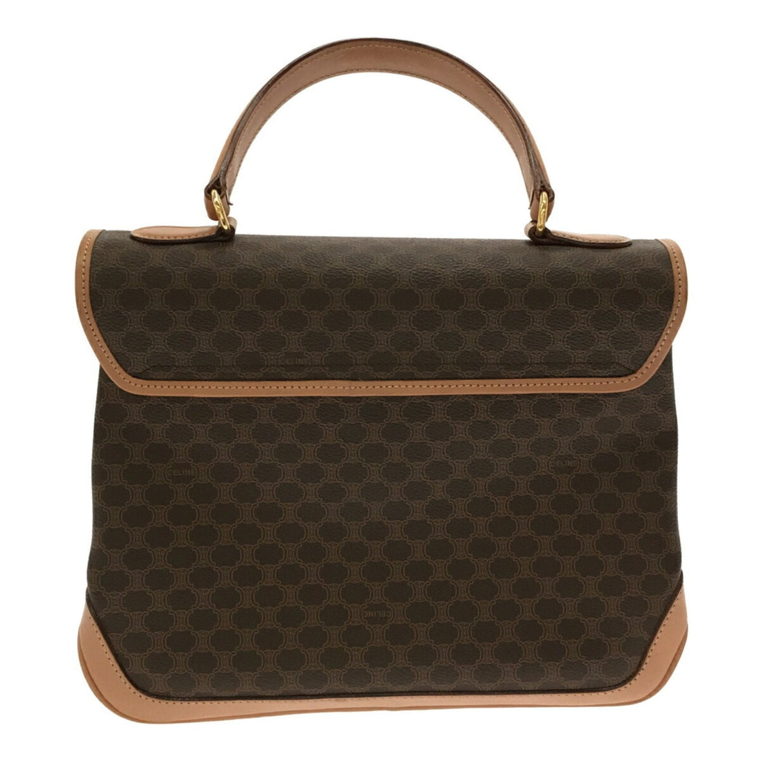 Celine Handbag Macadam Leather PVC Brown Gold Hardware Women's